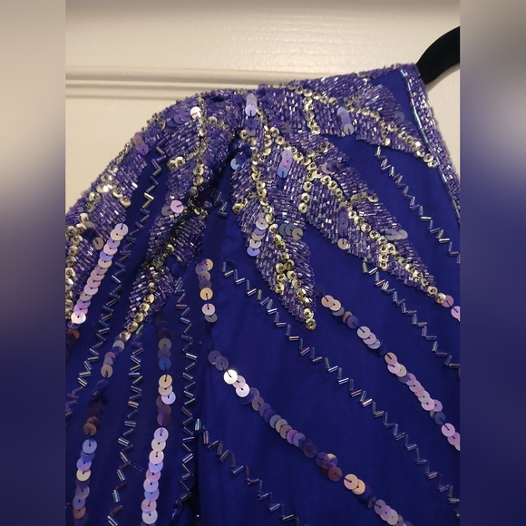 Isaacson's Lime Nite Vintage Purple Silver Silk Sequin 80s New Years Dress-12 - Picture 8 of 16